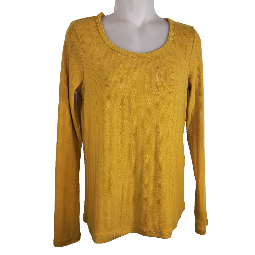 Market & Spruce Scarlett Scoop Neck Pointelle Knit Top Mustard Small Stitch Fix